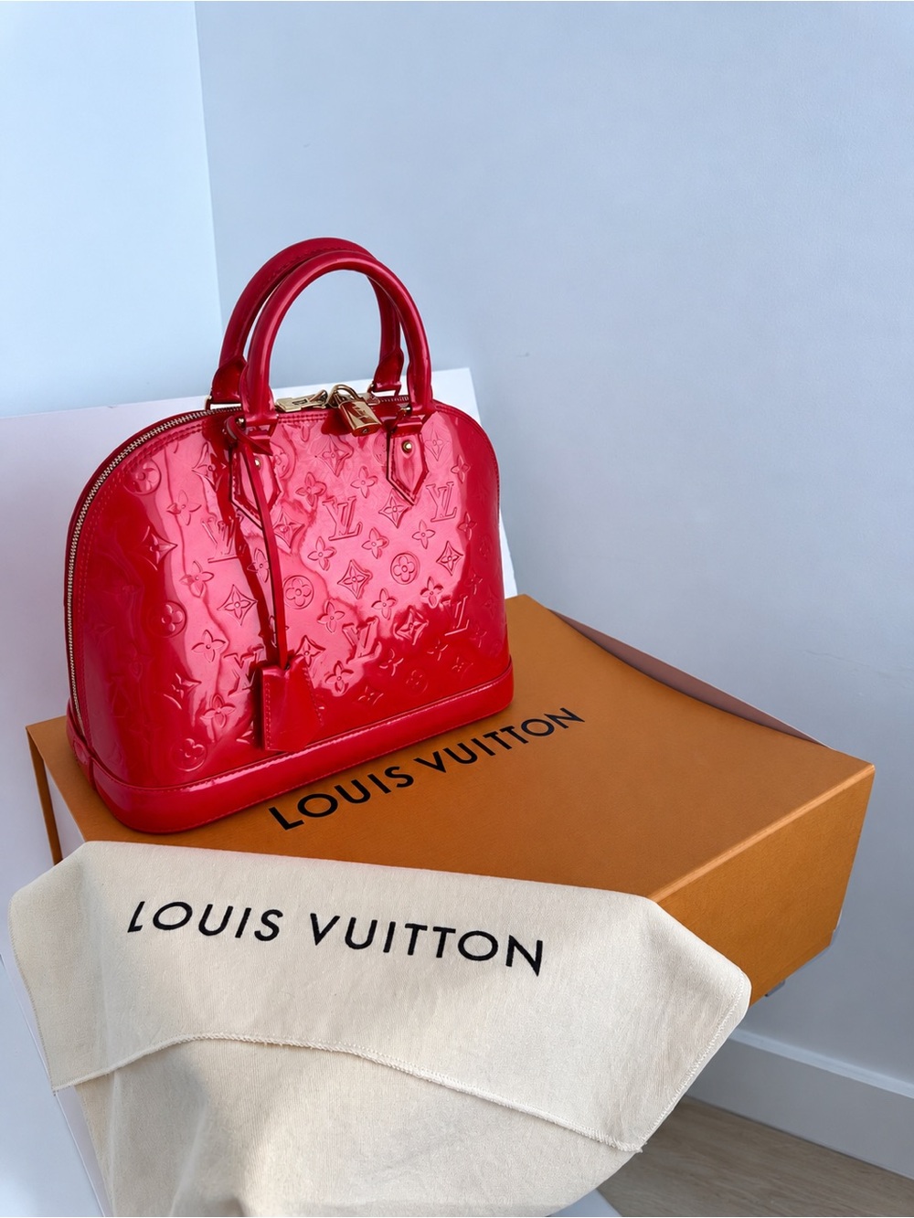 Louis Vuitton Alma PM Monogram Vernis Grenadine Red Patent Leather